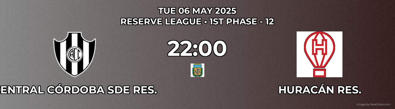 Central Córdoba SdE Res. vs Huracán Res. Prediction match poster for Reserve League fixture on TUE 06 MAY 2025