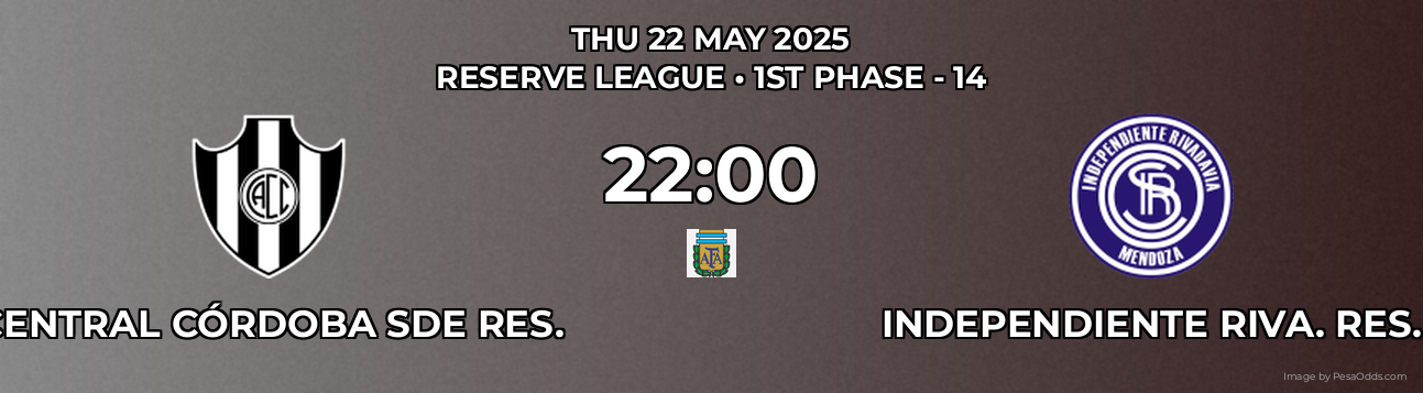 Central Córdoba SdE Res. vs Independiente Riva. Res. Prediction match poster for Reserve League fixture on THU 22 MAY 2025