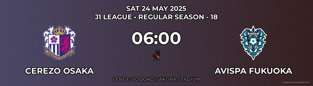 Cerezo Osaka vs Avispa Fukuoka Prediction match poster for J1 League fixture on SAT 24 MAY 2025
