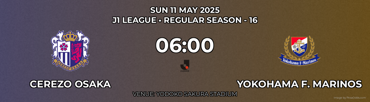Cerezo Osaka vs Yokohama F. Marinos Prediction match poster for J1 League fixture on SUN 11 MAY 2025