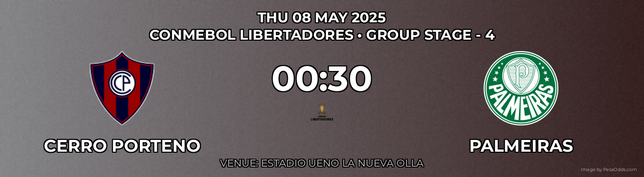 Cerro Porteno vs Palmeiras Prediction match poster for CONMEBOL Libertadores fixture on THU 08 MAY 2025