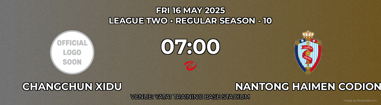 Changchun Xidu vs Nantong Haimen Codion Prediction match poster for League Two fixture on FRI 16 MAY 2025
