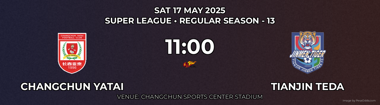 Changchun Yatai vs Tianjin Teda Prediction match poster for Super League fixture on SAT 17 MAY 2025