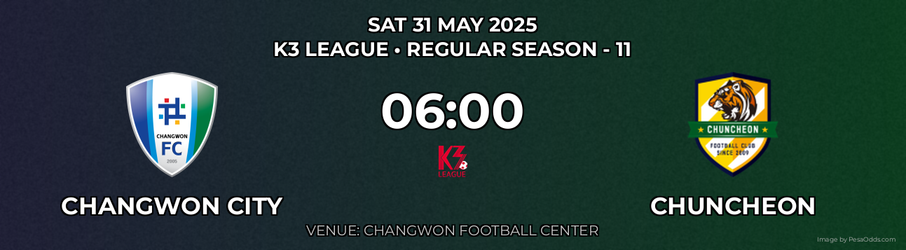 Changwon City vs Chuncheon Prediction match poster for K3 League fixture on SAT 31 MAY 2025