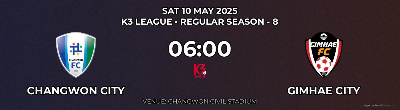 Changwon City vs Gimhae City Prediction match poster for K3 League fixture on SAT 10 MAY 2025