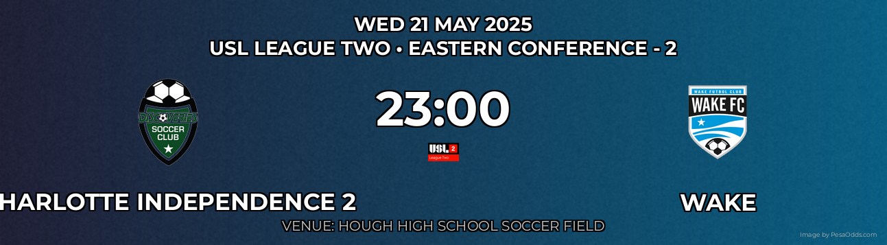 Charlotte Independence 2 vs Wake Prediction match poster for USL League Two fixture on WED 21 MAY 2025