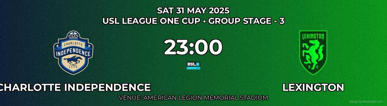 Charlotte Independence vs Lexington Prediction match poster for USL League One Cup fixture on SAT 31 MAY 2025