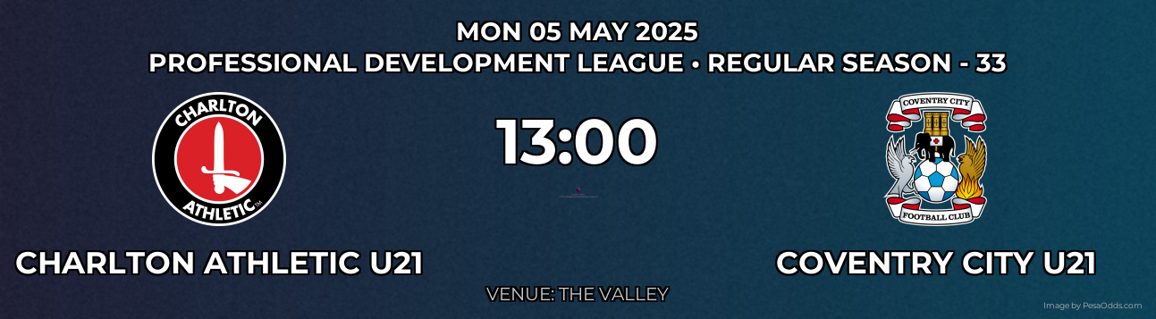 Charlton Athletic U21 vs Coventry City U21 Prediction match poster for Professional Development League fixture on MON 05 MAY 2025