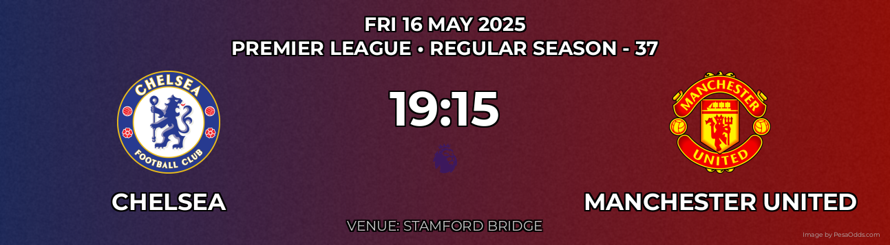 Chelsea vs Manchester United Prediction match poster for Premier League fixture on FRI 16 MAY 2025