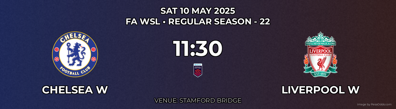 Chelsea W vs Liverpool W Prediction match poster for FA WSL fixture on SAT 10 MAY 2025
