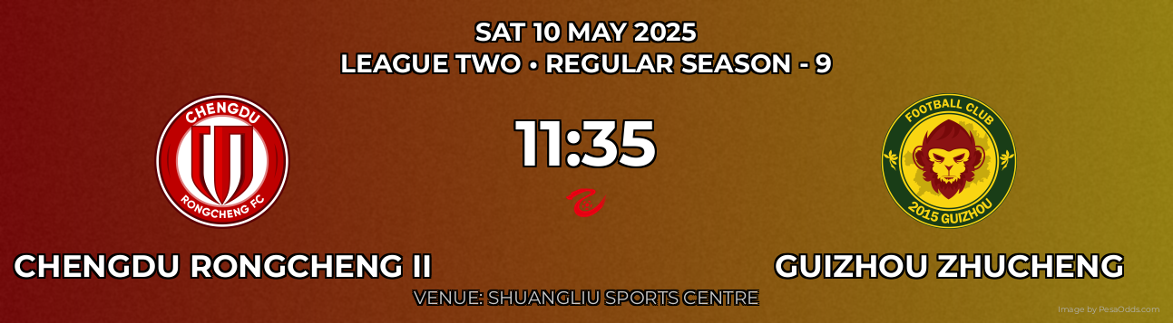 Chengdu Rongcheng II vs Guizhou Zhucheng Prediction match poster for League Two fixture on SAT 10 MAY 2025