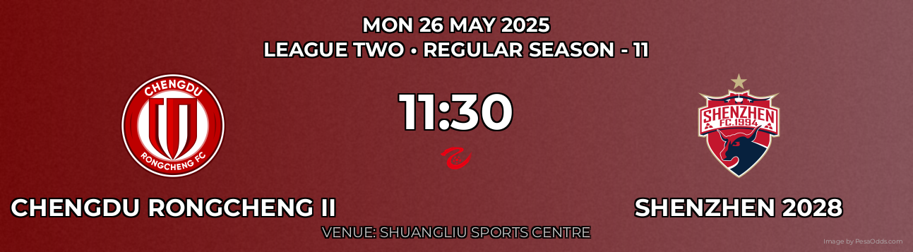 Chengdu Rongcheng II vs Shenzhen 2028 Prediction match poster for League Two fixture on MON 26 MAY 2025