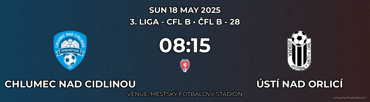 Chlumec nad Cidlinou vs Ústí nad Orlicí Prediction match poster for 3. liga - CFL B fixture on SUN 18 MAY 2025