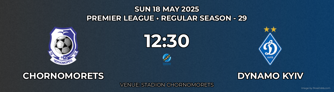 Chornomorets vs Dynamo Kyiv Prediction match poster for Premier League fixture on SUN 18 MAY 2025
