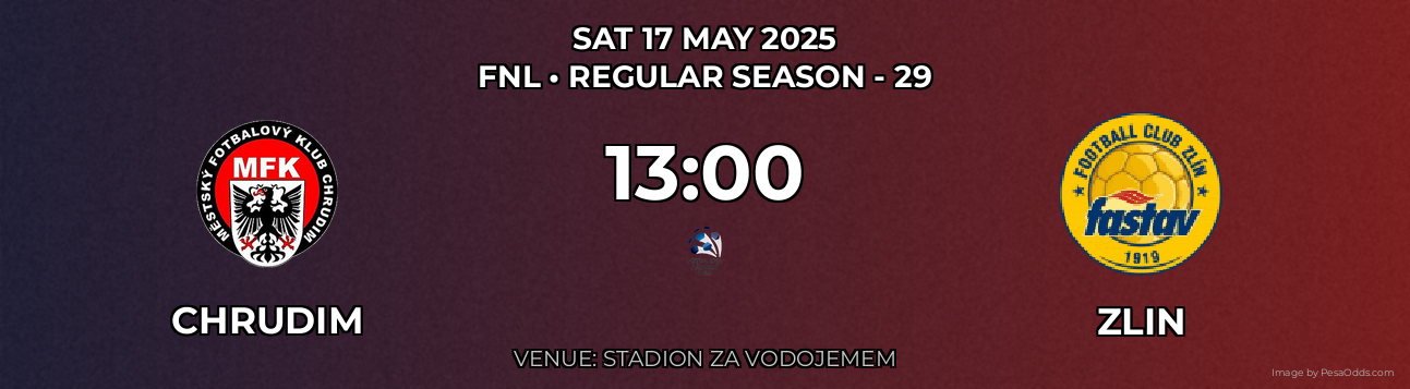 Chrudim vs Zlin Prediction match poster for FNL fixture on SAT 17 MAY 2025