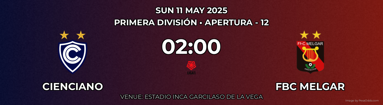 Cienciano vs FBC Melgar Prediction match poster for Primera División fixture on SUN 11 MAY 2025
