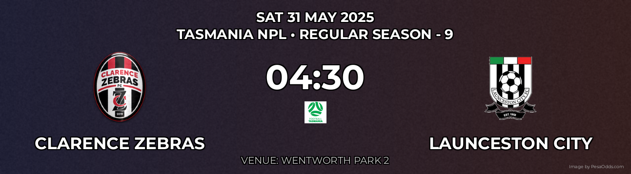 Clarence Zebras vs Launceston City Prediction match poster for Tasmania NPL fixture on SAT 31 MAY 2025