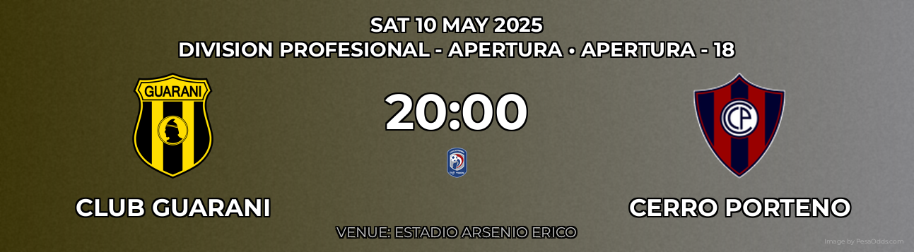 Club Guarani vs Cerro Porteno Prediction match poster for Division Profesional - Apertura fixture on SAT 10 MAY 2025