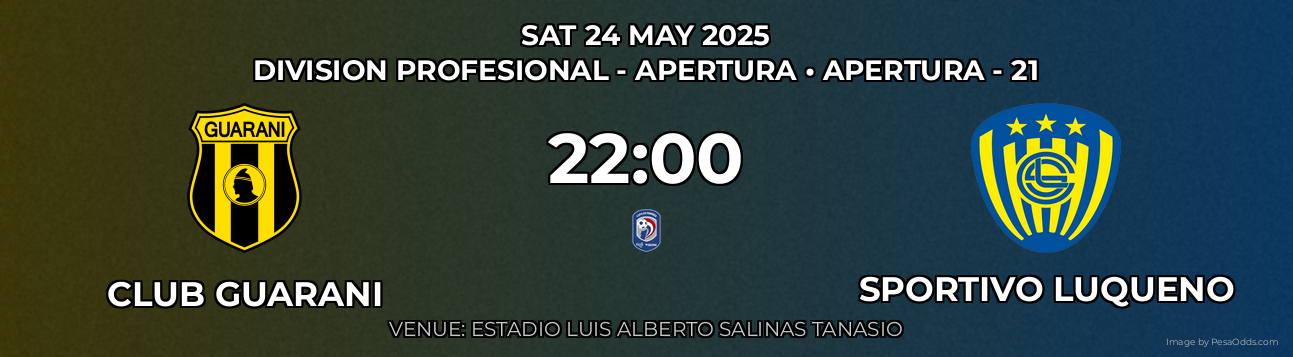 Club Guarani vs Sportivo Luqueno Prediction match poster for Division Profesional - Apertura fixture on SAT 24 MAY 2025