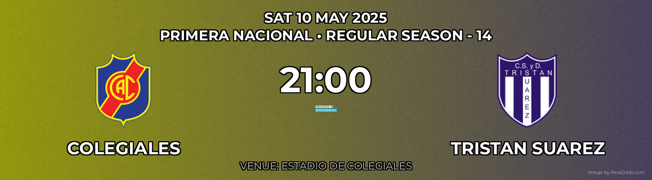 Colegiales vs Tristan Suarez Prediction match poster for Primera Nacional fixture on SAT 10 MAY 2025