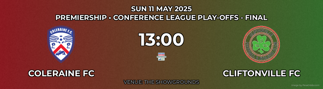 Coleraine FC vs Cliftonville FC Prediction match poster for Premiership fixture on SUN 11 MAY 2025