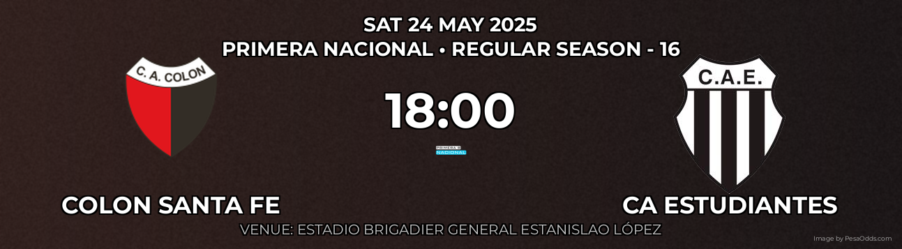 Colon Santa Fe vs CA Estudiantes Prediction match poster for Primera Nacional fixture on SAT 24 MAY 2025