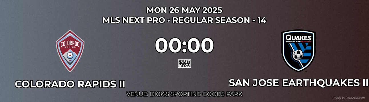 Colorado Rapids II vs San Jose Earthquakes II Prediction match poster for MLS Next Pro fixture on MON 26 MAY 2025