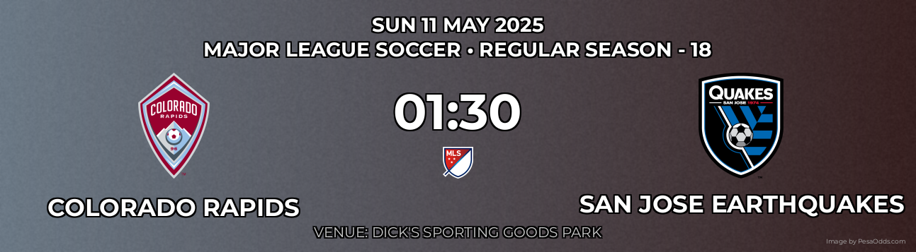 Colorado Rapids vs San Jose Earthquakes Prediction match poster for Major League Soccer fixture on SUN 11 MAY 2025