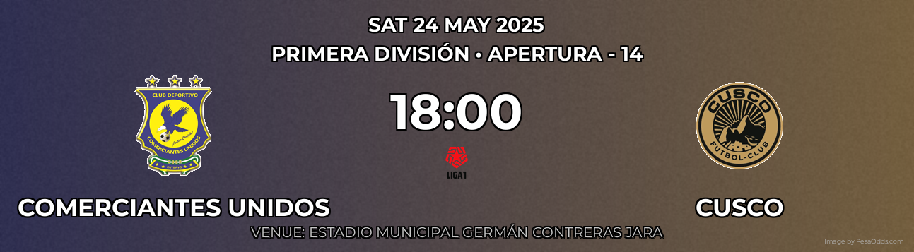 Comerciantes Unidos vs Cusco Prediction match poster for Primera División fixture on SAT 24 MAY 2025