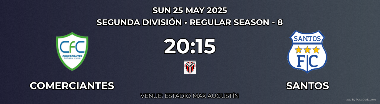 Comerciantes vs Santos Prediction match poster for Segunda División fixture on SUN 25 MAY 2025