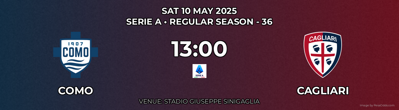Como vs Cagliari Prediction match poster for Serie A fixture on SAT 10 MAY 2025
