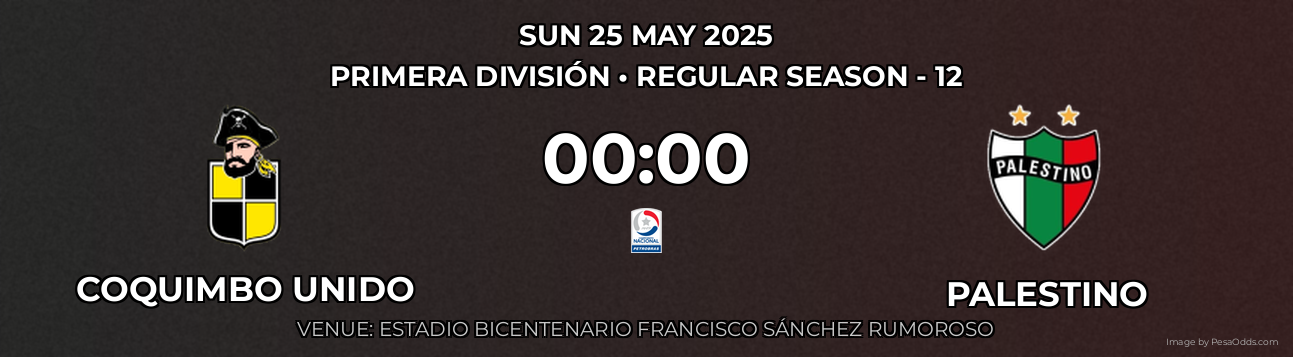 Coquimbo Unido vs Palestino Prediction match poster for Primera División fixture on SUN 25 MAY 2025