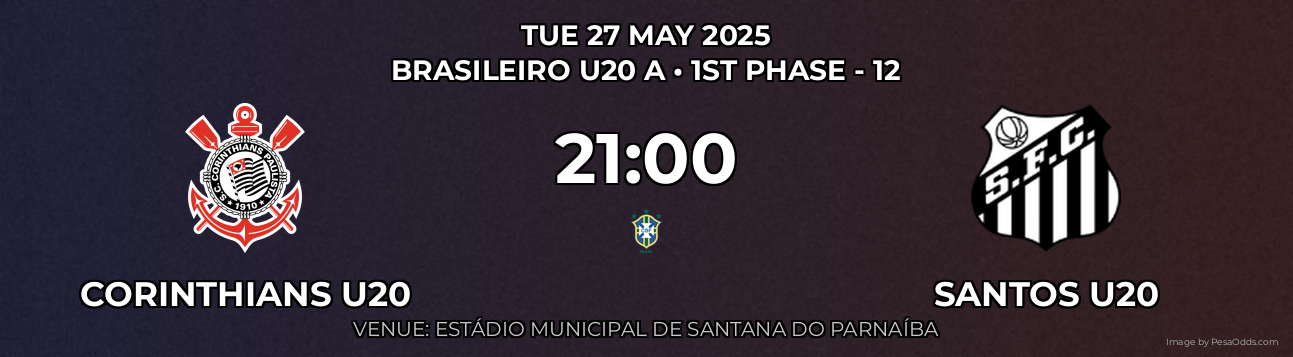 Corinthians U20 vs Santos U20 Prediction match poster for Brasileiro U20 A fixture on TUE 27 MAY 2025