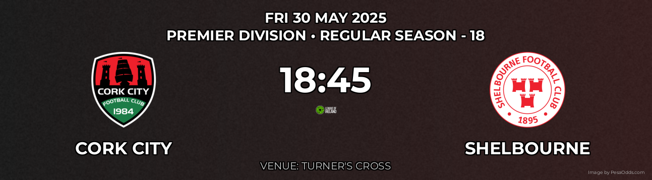 Cork City vs Shelbourne Prediction match poster for Premier Division fixture on FRI 30 MAY 2025