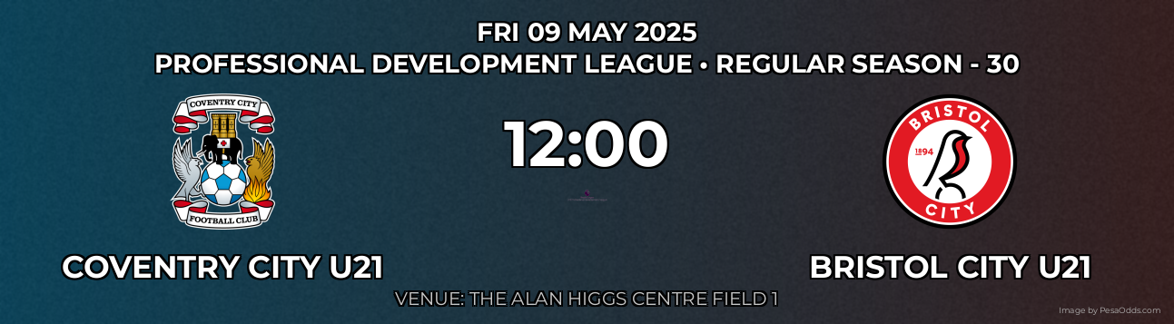 Coventry City U21 vs Bristol City U21 Prediction match poster for Professional Development League fixture on FRI 09 MAY 2025