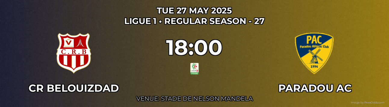 CR Belouizdad vs Paradou AC Prediction match poster for Ligue 1 fixture on TUE 27 MAY 2025