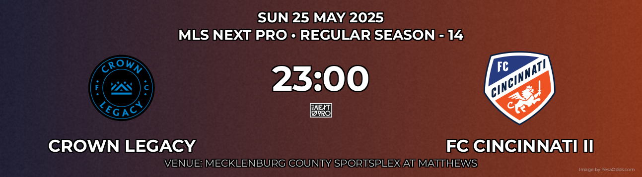 Crown Legacy vs FC Cincinnati II Prediction match poster for MLS Next Pro fixture on SUN 25 MAY 2025