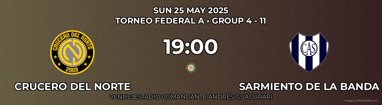 Crucero Del Norte vs Sarmiento de La Banda Prediction match poster for Torneo Federal A fixture on SUN 25 MAY 2025