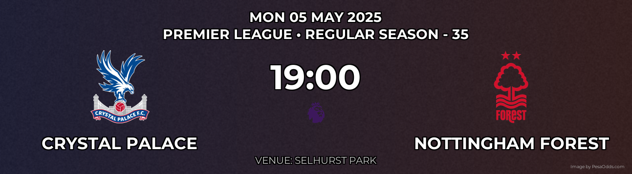 Crystal Palace vs Nottingham Forest Prediction match poster for Premier League fixture on MON 05 MAY 2025