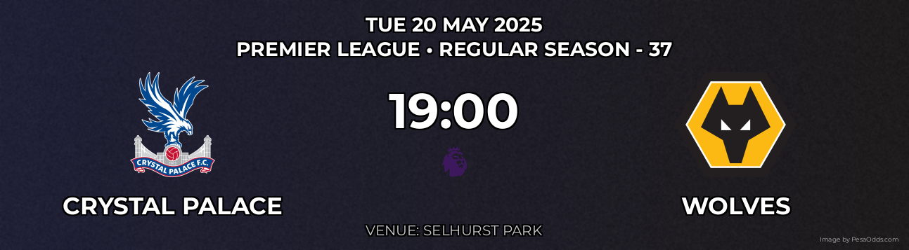 Crystal Palace vs Wolves Prediction match poster for Premier League fixture on TUE 20 MAY 2025