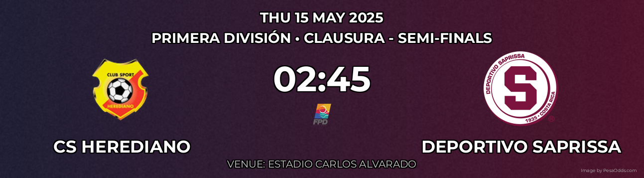 CS Herediano vs Deportivo Saprissa Prediction match poster for Primera División fixture on THU 15 MAY 2025