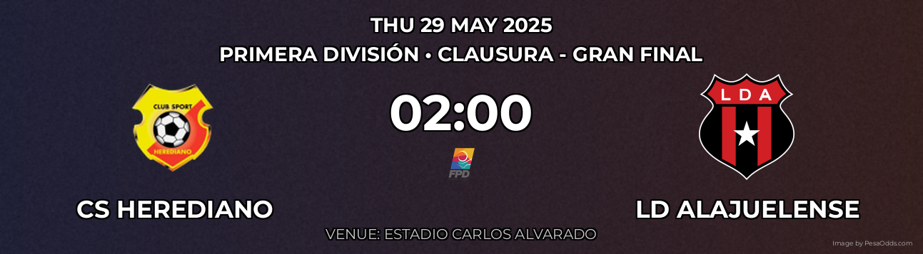 CS Herediano vs LD Alajuelense Prediction match poster for Primera División fixture on THU 29 MAY 2025