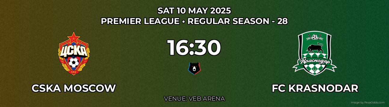 CSKA Moscow vs FC Krasnodar Prediction match poster for Premier League fixture on SAT 10 MAY 2025