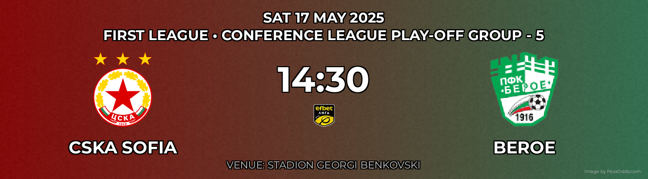 CSKA Sofia vs Beroe Prediction match poster for First League fixture on SAT 17 MAY 2025