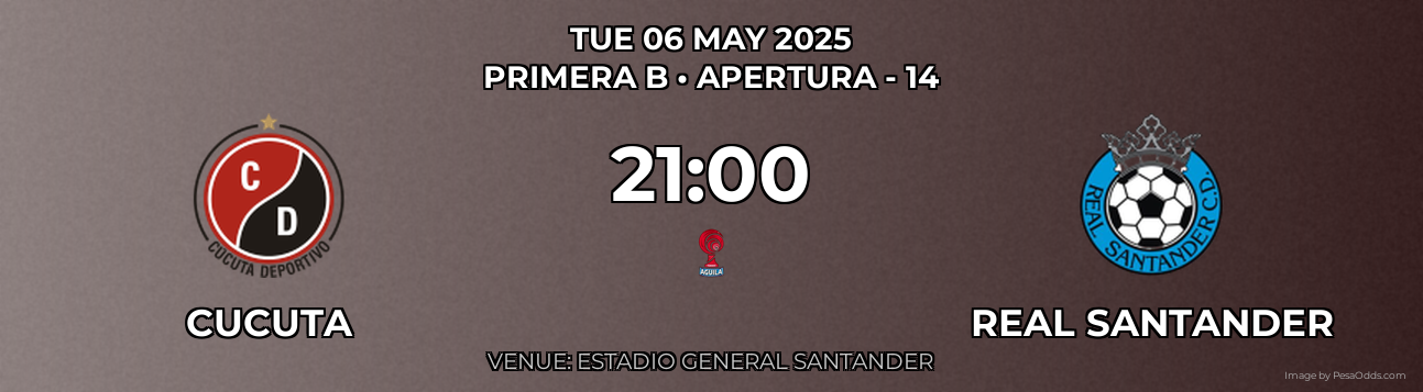 Cucuta vs Real Santander Prediction match poster for Primera B fixture on TUE 06 MAY 2025