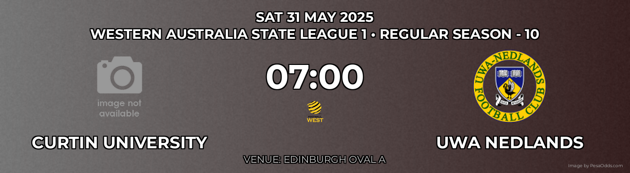 Curtin University vs UWA Nedlands Prediction match poster for Western Australia State League 1 fixture on SAT 31 MAY 2025