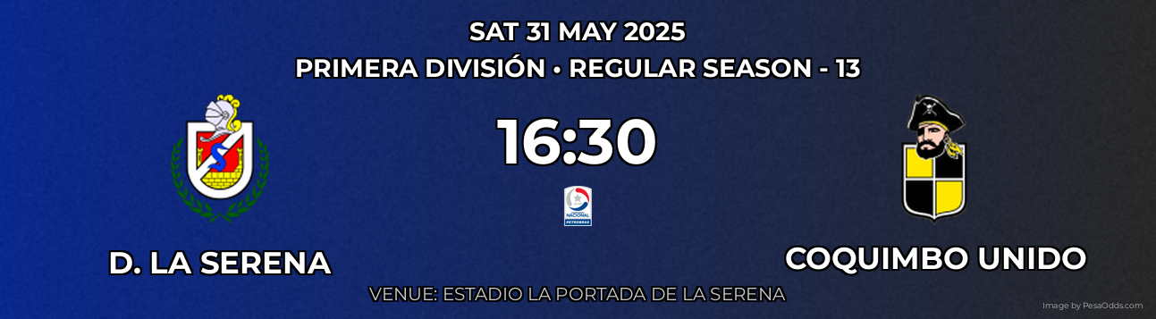 D. La Serena vs Coquimbo Unido Prediction match poster for Primera División fixture on SAT 31 MAY 2025
