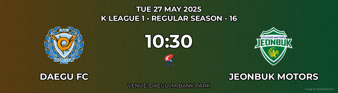 Daegu FC vs Jeonbuk Motors Prediction match poster for K League 1 fixture on TUE 27 MAY 2025