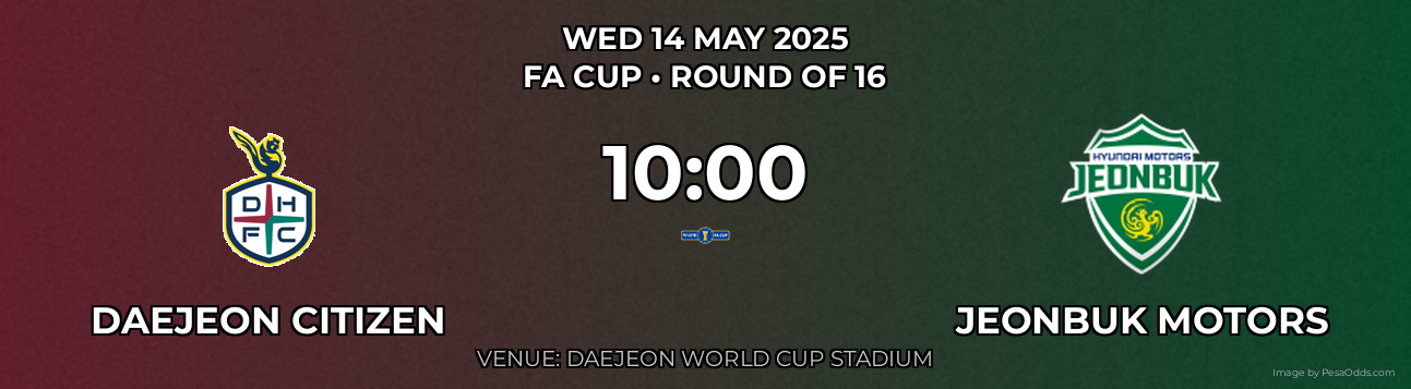 Daejeon Citizen vs Jeonbuk Motors Prediction match poster for FA Cup fixture on WED 14 MAY 2025