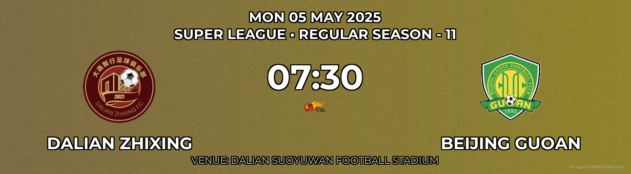 Dalian Zhixing vs Beijing Guoan Prediction match poster for Super League fixture on MON 05 MAY 2025